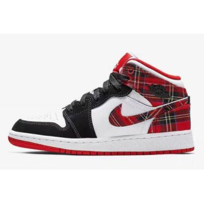 Nike Mid GS "White Plaid" Ženske Air Jordan 1 Bijele Crvene Crne | 0MHPOQ8K