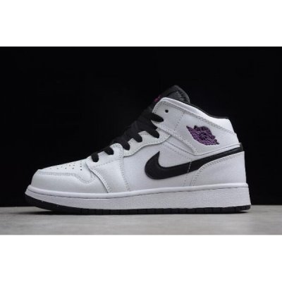 Nike Mid GS Ženske Air Jordan 1 Bijele Crne Ljubičaste | 12BDS06F